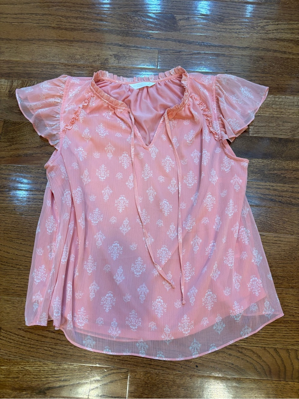 LC Lauren Conrad Pink Tie-Front Flutter Sleeve Blouse